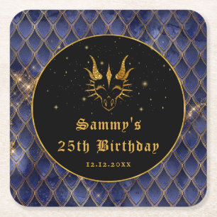 Dessous-de-verre Carré En Papier Écaille de Dragon Bleu Marine Anniversaire Paillet