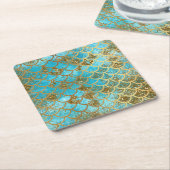 Dessous-de-verre Carré En Papier Échelles de poissons turquoises iridescentes de (Incliné)