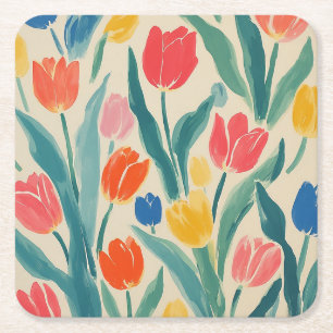 Dessous-de-verre Carré En Papier Éclat printanier des tulipes