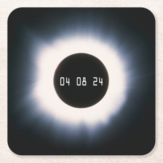 Dessous-de-verre Carré En Papier Éclipse solaire totale 2024 en noir et blanc (Devant)