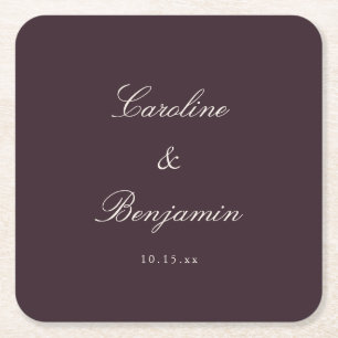 Dessous-de-verre Carré En Papier Écriture Classique Prune Élégant Mariage Nom Perso