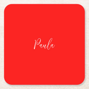 Dessous-de-verre Carré En Papier Écriture manuscrite Nom élégant Couleur rouge Plai