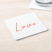 Dessous-de-verre Carré En Papier Écriture Mariage tendance White Red Love Nom (Incliné)