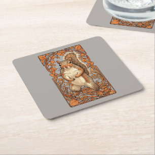 Dessous-de-verre Carré En Papier Écureuil Art Nouveau - amateur d'écureuil drôle