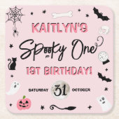 Dessous-de-verre Carré En Papier ÉFFRAYANT ! Filles Halloween 1er fête d'anniversai (Devant)