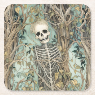 Dessous-de-verre Carré En Papier Éffrayant Halloween Skeleton Dessous de verre papi
