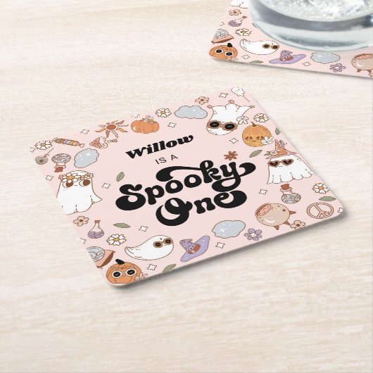 Dessous-de-verre Carré En Papier Éffrayant Un Halloween Super 1er anniversaire (Incliné)