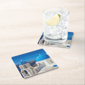 Dessous-de-verre Carré En Papier Église à Santorin (En situation)