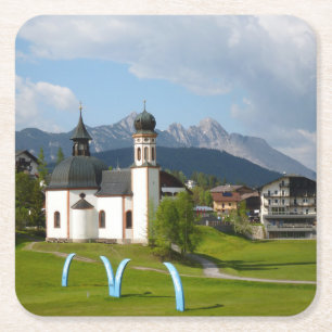 Dessous-de-verre Carré En Papier Église dans Seefeld, dessous de verre de