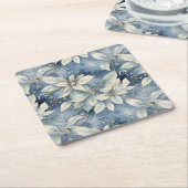 Dessous-de-verre Carré En Papier Élégance Blue Poinsettia (Incliné)