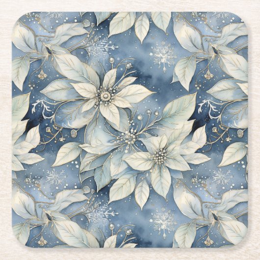 Dessous-de-verre Carré En Papier Élégance Blue Poinsettia (Devant)