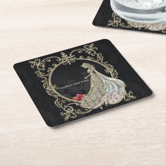 Dessous-de-verre Carré En Papier Élégance en or et noir. (Incliné)