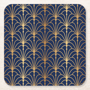Dessous-de-verre Carré En Papier Elégance orientale : Motif de ventilateur d'or