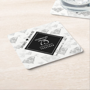 Dessous-de-verre Carré En Papier Élégant 75e anniversaire de Mariage de diamant