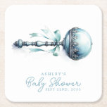 Dessous-de-verre Carré En Papier Elégant Baby shower Bébé Bébé Rattle Boy<br><div class="desc">Ajoutez une touche de charme à votre baby shower grâce à ces élégants dessous de verre en papier carré bleu bébé. Dotés d'un design en rotin bleu d'inspiration vintage, ces dessous de verre sont parfaits pour protéger vos surfaces tout en complétant votre décor de baby shower. Customisez-les avec un nom...</div>