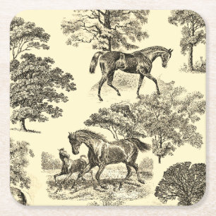 Dessous-de-verre Carré En Papier Elégant Beige Rustique Horses Toile