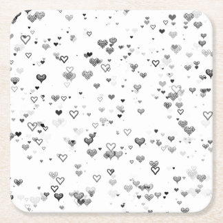 Dessous-de-verre Carré En Papier Elegant Black & Grey Hearts Pattern Coaster