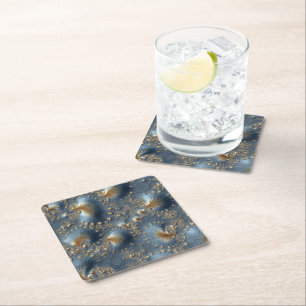 Dessous-de-verre Carré En Papier Elegant Blue and Gold Abstract Cardboard Coasters