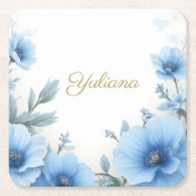 Elegant Blue Floral Watercolor Feminine Dペーパーコースター