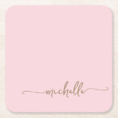 Dessous-de-verre Carré En Papier Élégant Blush Pink Gold Monogramme Nom Script (Devant)