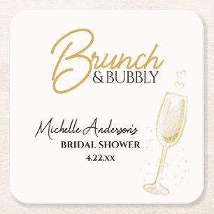 Dessous-de-verre Carré En Papier Élégant brunch doré et bridal shower pétillant