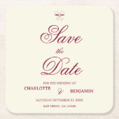 Dessous-de-verre Carré En Papier Elegant Burgundy Script Cream Ivory Bow Wedding (Devant)