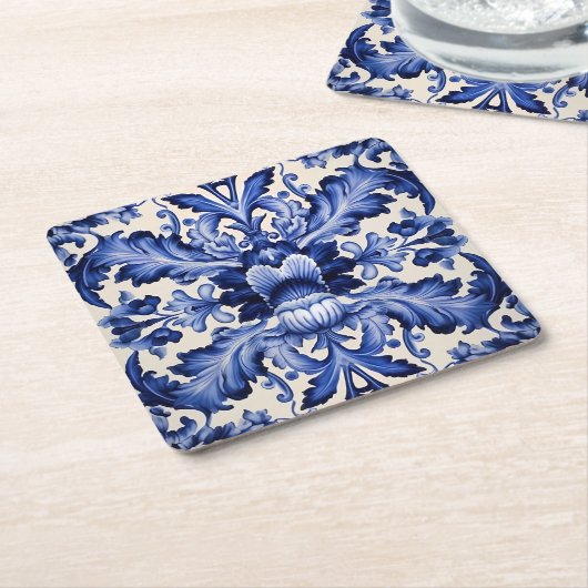 Dessous-de-verre Carré En Papier Élégant Chic Delware Blue Flower (Incliné)