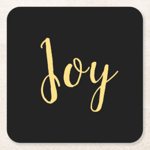 Dessous-de-verre Carré En Papier Élégant Chic Formal Noir Jaune "Joy" Script