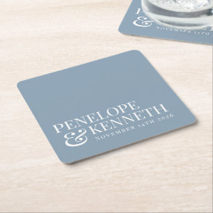 Dessous-de-verre Carré En Papier Élégant Classique Simple Mariage Bleu Poussiéreux