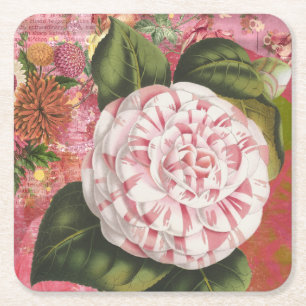 Dessous-de-verre Carré En Papier Élégant collage floral Camellia Vintage