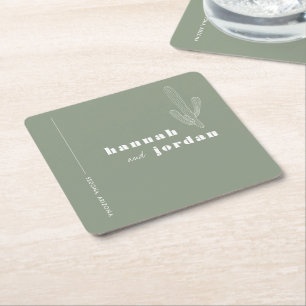 Dessous-de-verre Carré En Papier Élégant désert   Cactus Mariage vert