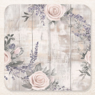 Dessous-de-verre Carré En Papier Élégant Dessous de verre en papier Mariage rose Ro