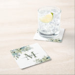 Dessous-de-verre Carré En Papier Élégant Eucalyptus Vert Monogramme Floral<br><div class="desc">Elégant Eucalyptus Botanical Monogram Dessous de verre en papier avec notre belle sauge vert eucalyptus et bleu poussiéreux vert et la typographie moderne. Facile à customiser avec vos informations pour un dessous de verre de nom de famille simple et élégant. Veuillez nous contacter à cedarandstring@gmail.com si vous avez besoin d'aide...</div>