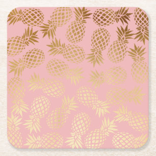 Dessous-de-verre Carré En Papier élégant faux or motif d'ananas tropical