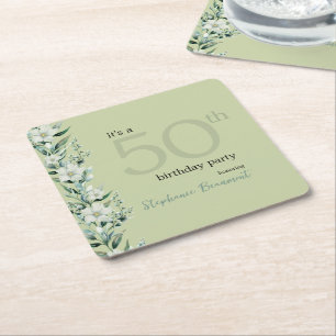 Dessous-de-verre Carré En Papier Élégant Fleur sauvage rose surprise 50e anniversai