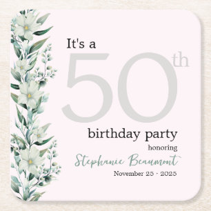 Dessous-de-verre Carré En Papier Elégant Fleur sauvage rose Surprise 50e anniversai