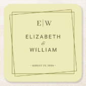 Dessous-de-verre Carré En Papier Elegant Frame on Celestial Yellow Monogram Wedding (Devant)