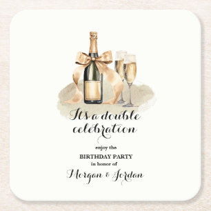 Dessous-de-verre Carré En Papier Elégant Gold Double Célébration Anniversaire conjo