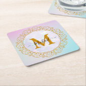 Dessous-de-verre Carré En Papier Elegant Gold Glitter Initial & Name (Incliné)