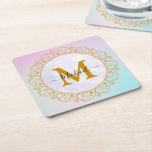 Dessous-de-verre Carré En Papier Elegant Gold Glitter Initial & Name (Incliné)