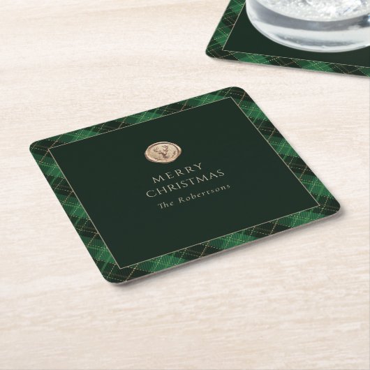 Dessous-de-verre Carré En Papier Elegant Green Plaid Merry Christmas (Incliné)