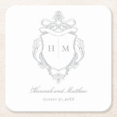 Dessous-de-verre Carré En Papier Elégant Gris Chinoiserie Bird Crest Mariage (Devant)