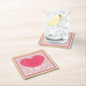 Dessous-de-verre Carré En Papier Élégant Heureuse Sainte-Valentin de coeur rose élé (En situation)