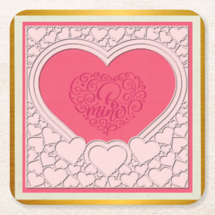 Dessous-de-verre Carré En Papier Élégant Heureuse Sainte-Valentin de coeur rose élé