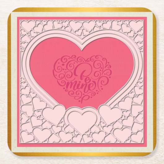 Dessous-de-verre Carré En Papier Élégant Heureuse Sainte-Valentin de coeur rose élé (Devant)
