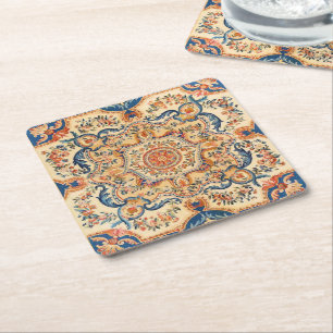 Dessous-de-verre Carré En Papier Élégant italien Vintage baroque bleu orange