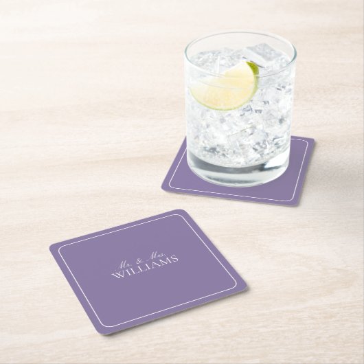 Dessous-de-verre Carré En Papier Élégant Lavender Lavender Classic Script Mariage (En situation)