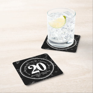 Dessous-de-verre Carré En Papier Élégant Marbre Noir 20 Anniversaire du travail