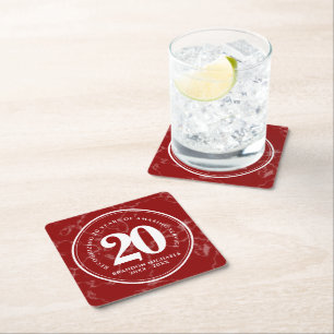 Dessous-de-verre Carré En Papier Élégant Marbre Rouge 20 Anniversaire du travail