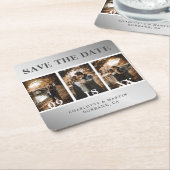 Dessous-de-verre Carré En Papier Élégant Mariage Argent Photo Collage Enregistrer L (Incliné)